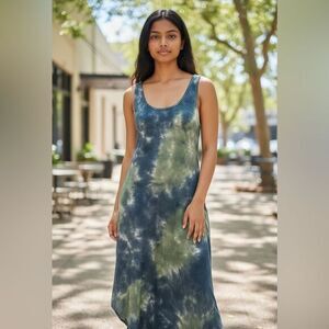 EUC T Party Women’s Blue Green Tie-Dye Maxi Tank Summer Dress - Size Small